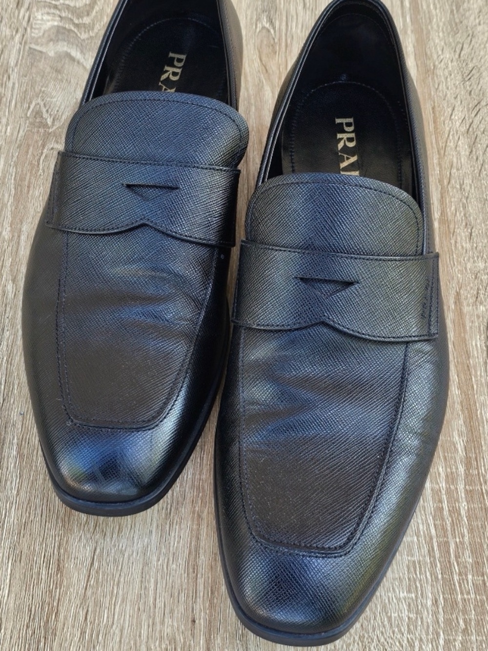Prada Black Saffiano Leather Penny Loafers